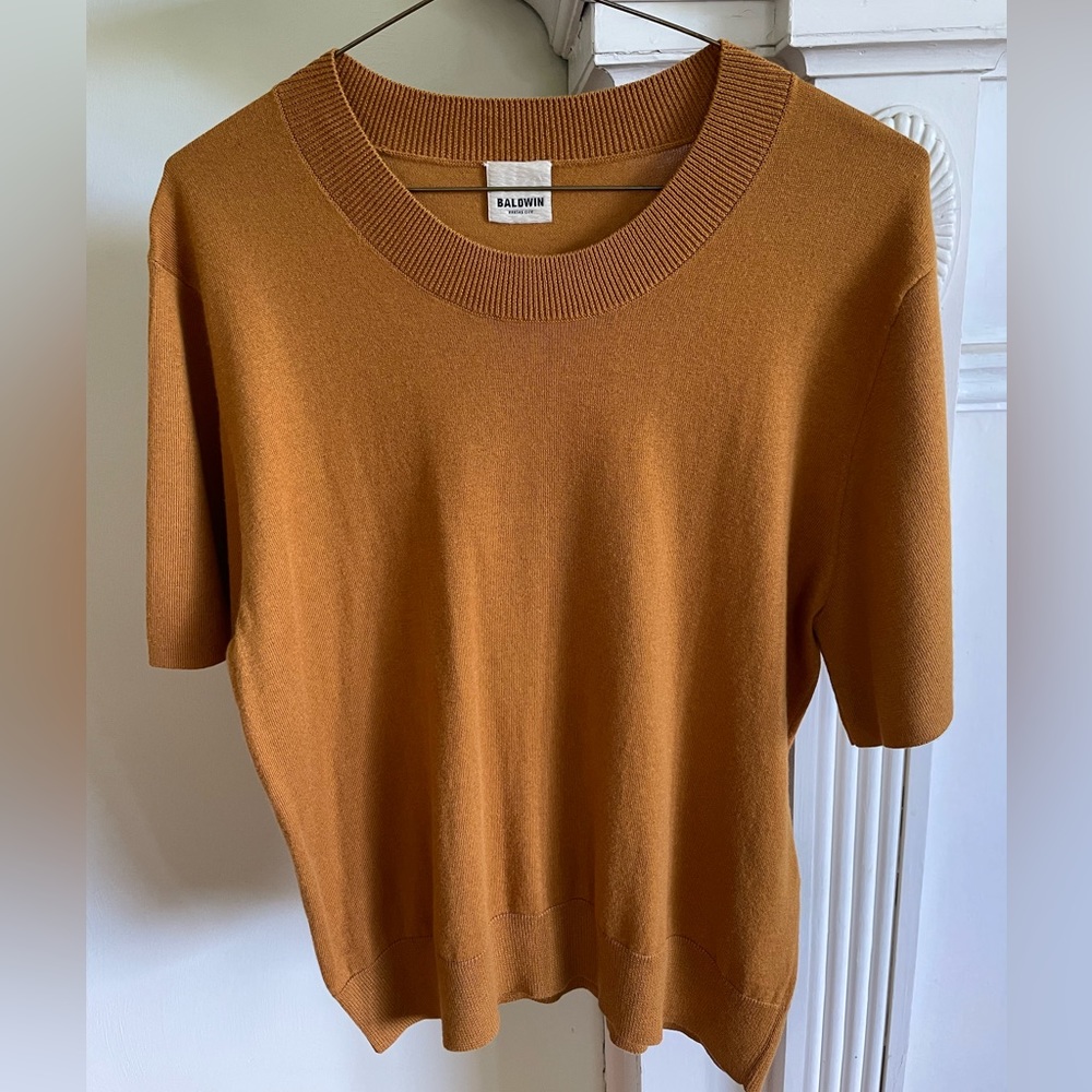 Baldwin Kansas Wool Cashmere Sweater Tan/ Mustard in color. Size Large
